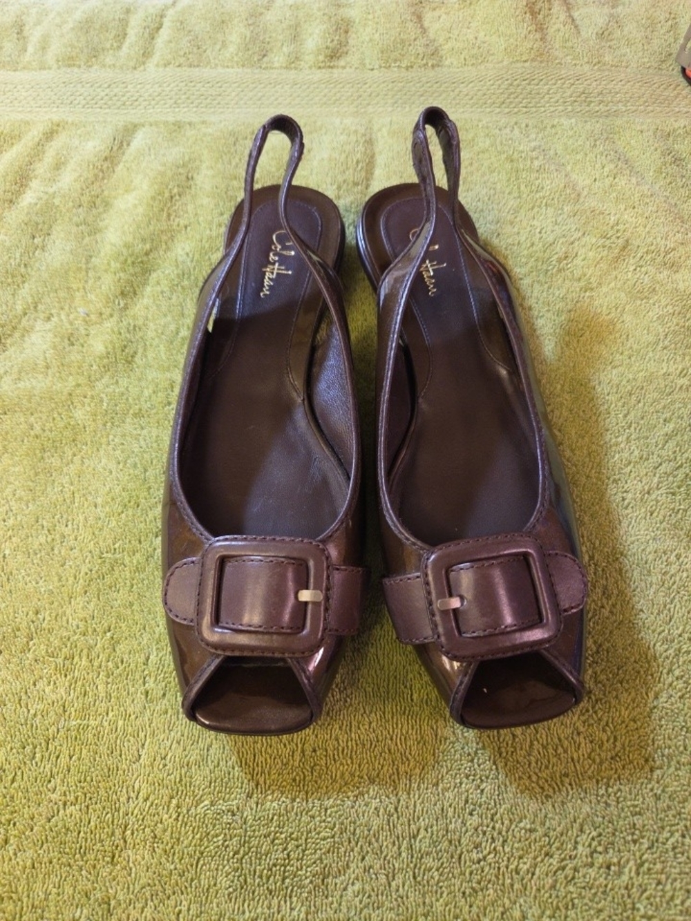 Cole Haan Brown Slingback Peep-Toe Flats with Buckle